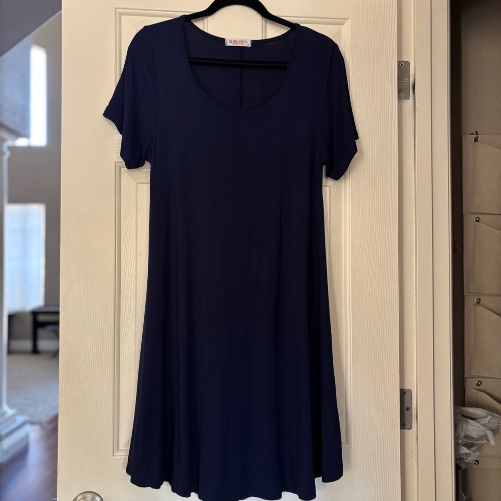 BELAROI Navy Blue Short Sleeve Swing T-Shirt Dress